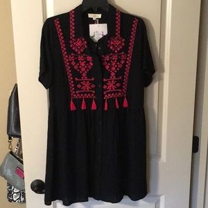 Black with pink embroidered dress